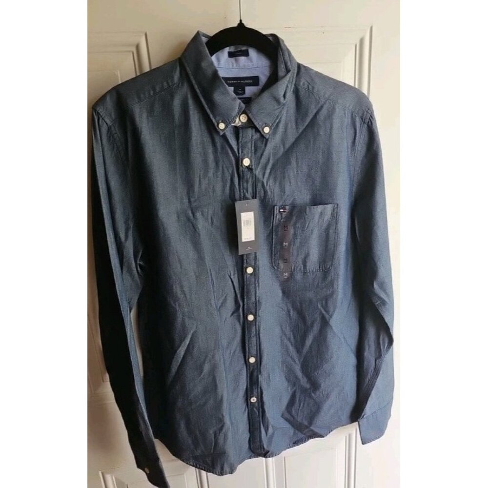 Tommy Hilfiger New York Fit Indigo Denim Button Shirt Men Long Sleeve Casual Med